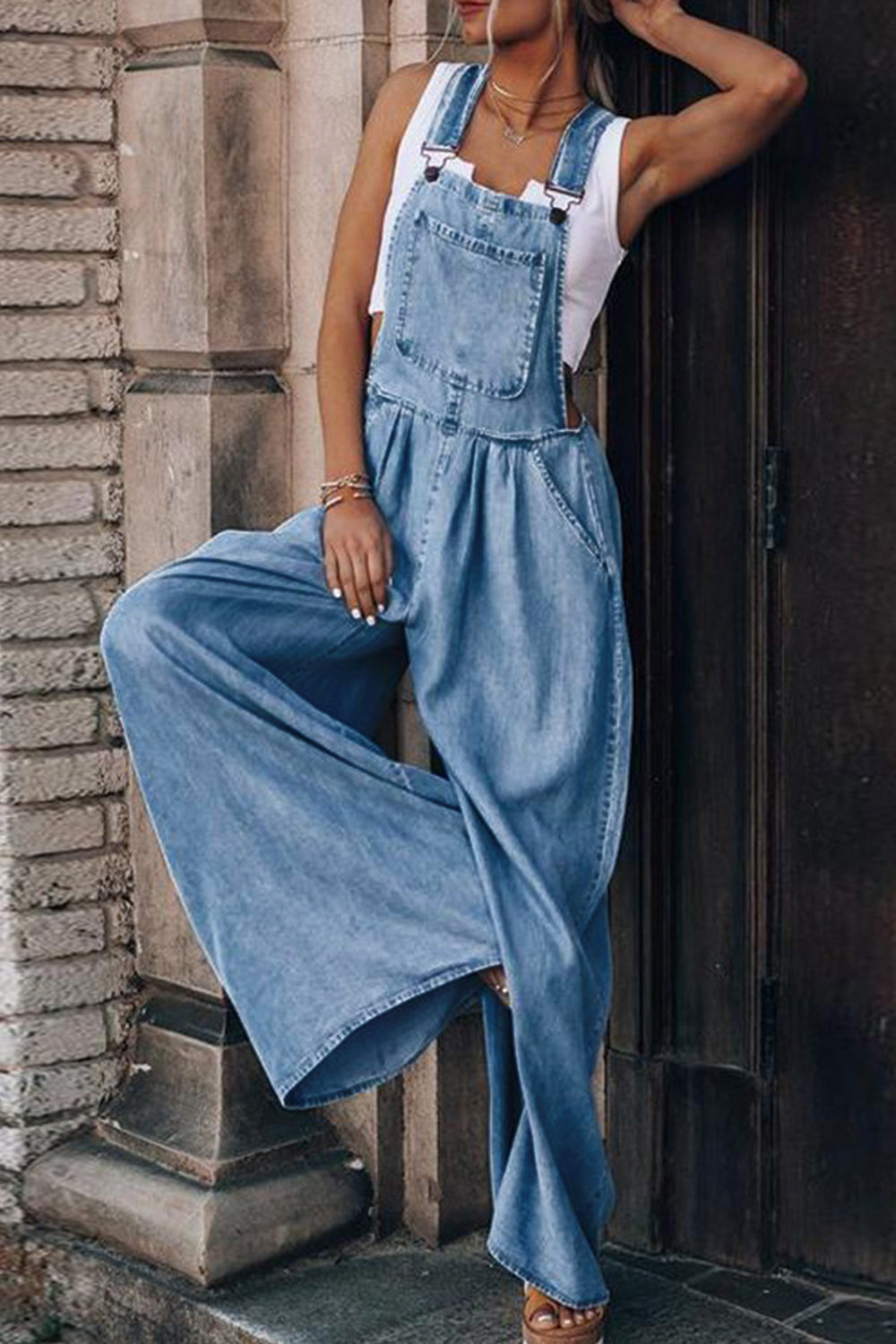 Distressed Wide Leg Denim Overalls - Luxe4Everyday Overalls