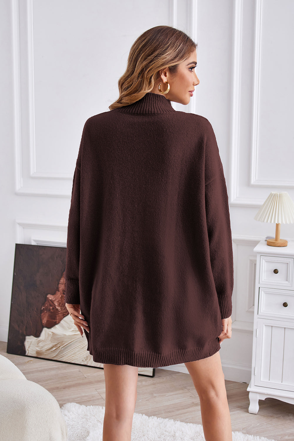 Exposed Seam Mock Neck Slit Sweater - Luxe4Everyday Sweater