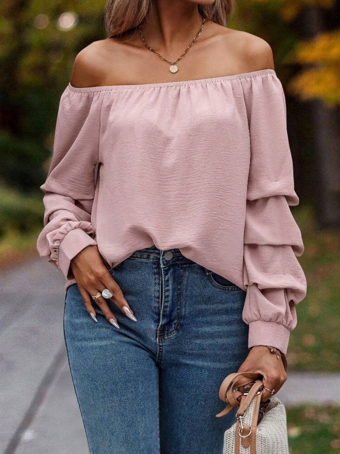 Ruched Off-Shoulder Long Sleeve Blouse - Luxe4Everyday Shirt