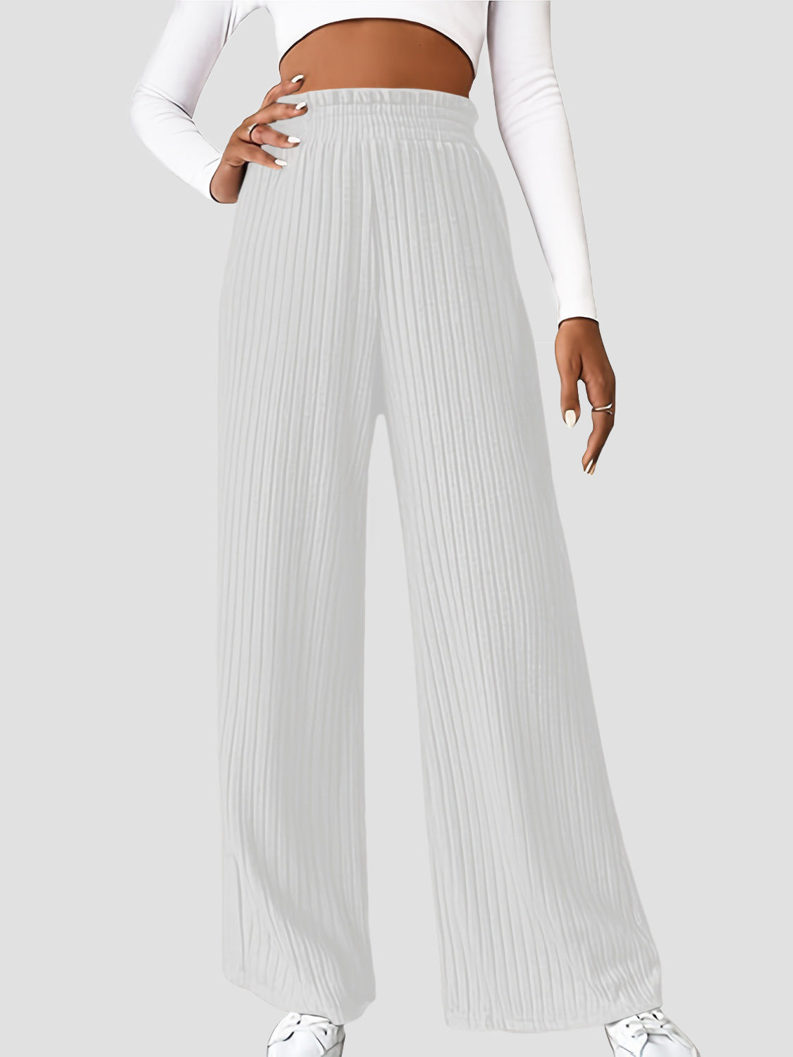 Ribbed High Waist Pants - Luxe4Everyday White / S Pants