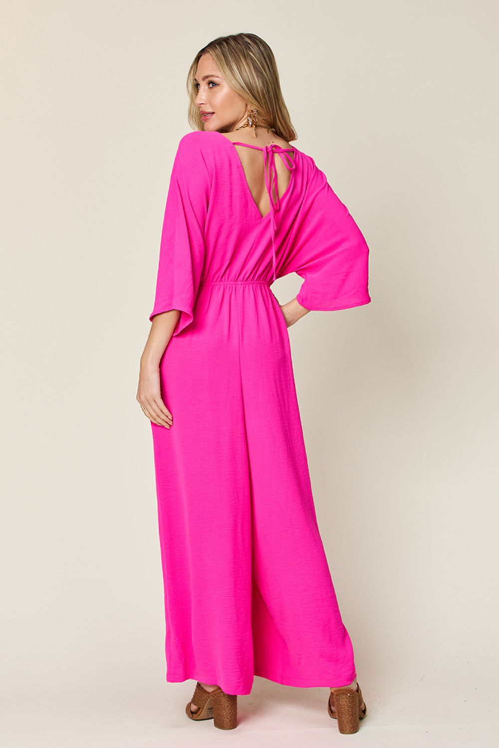 Double Take Full Size Surplice Wide Leg Jumpsuit with Pockets - Luxe4Everyday Jumpsuit