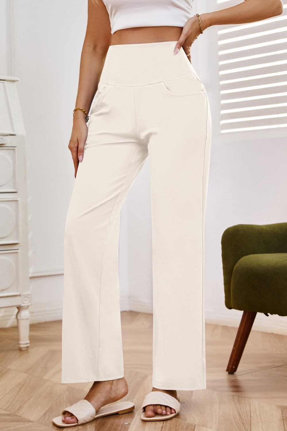 High Waist Wide Leg Pants with Pockets - Luxe4Everyday Pants