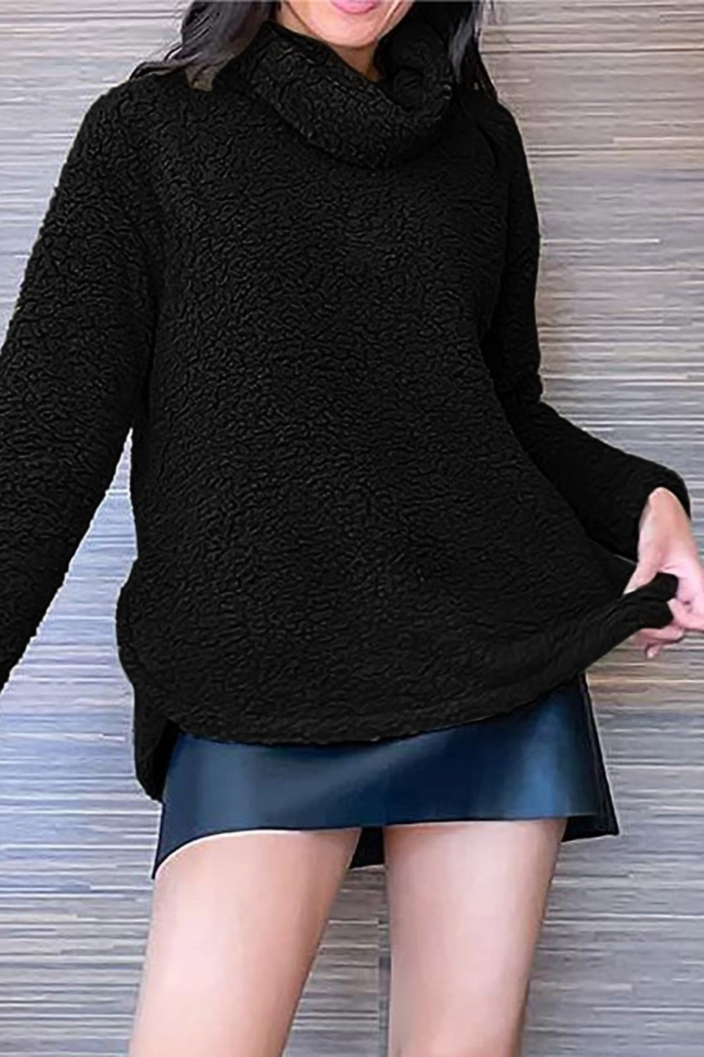 Fuzzy Turtleneck Long Sleeve Sweatshirt - Luxe4Everyday Sweater