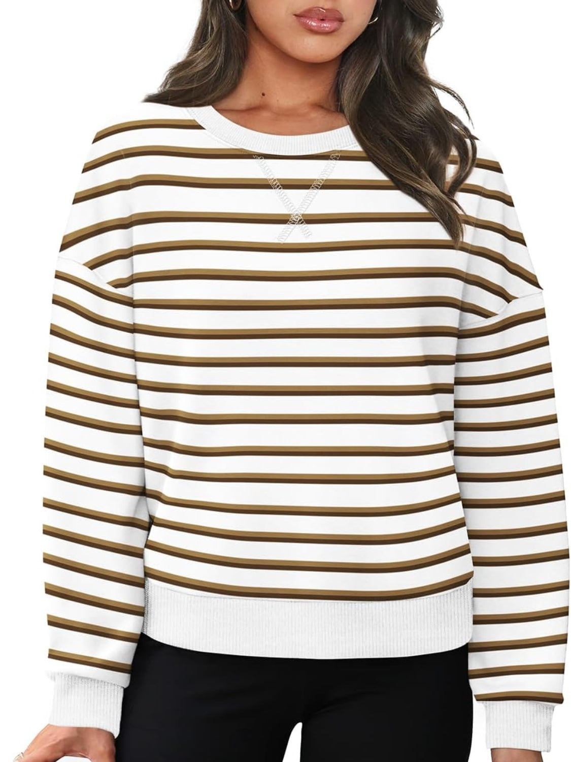 Lovelet Striped Round Neck Long Sleeve Sweatshirt - Luxe4Everyday Sweater