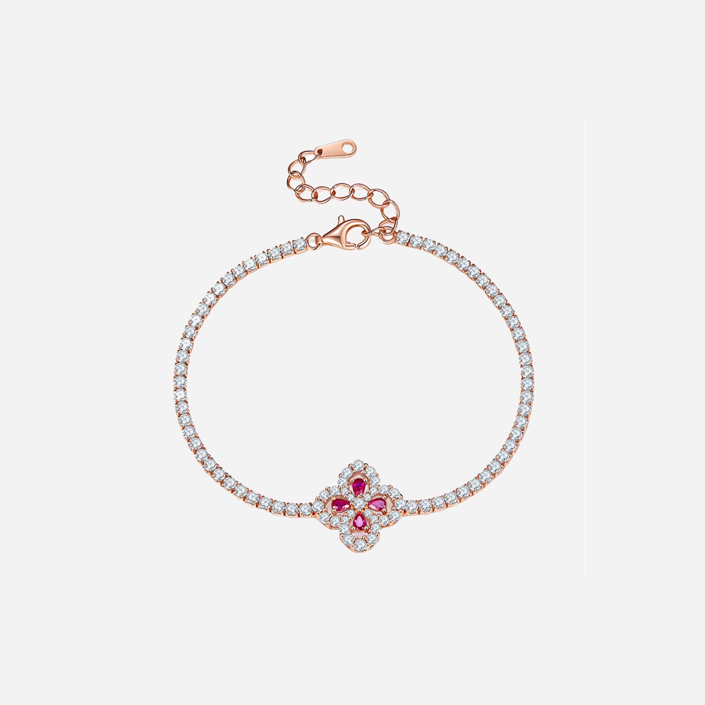 Lab-Grown Ruby 925 Sterling Silver Flower Shape Bracelet - Luxe4Everyday Hot Pink / One Size Bracelet