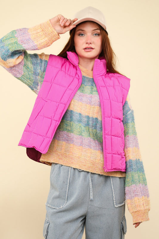 VERY J Zip Up Puffer Padded Warm Vest - Luxe4Everyday Fuchsia / S Jacket