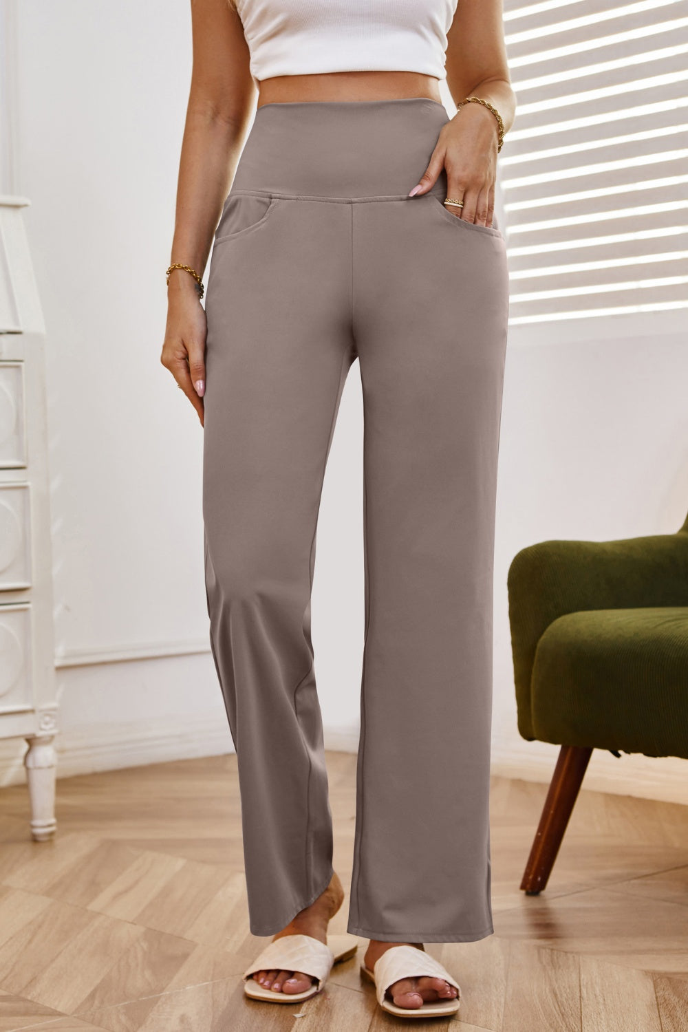 High Waist Wide Leg Pants with Pockets - Luxe4Everyday Pants