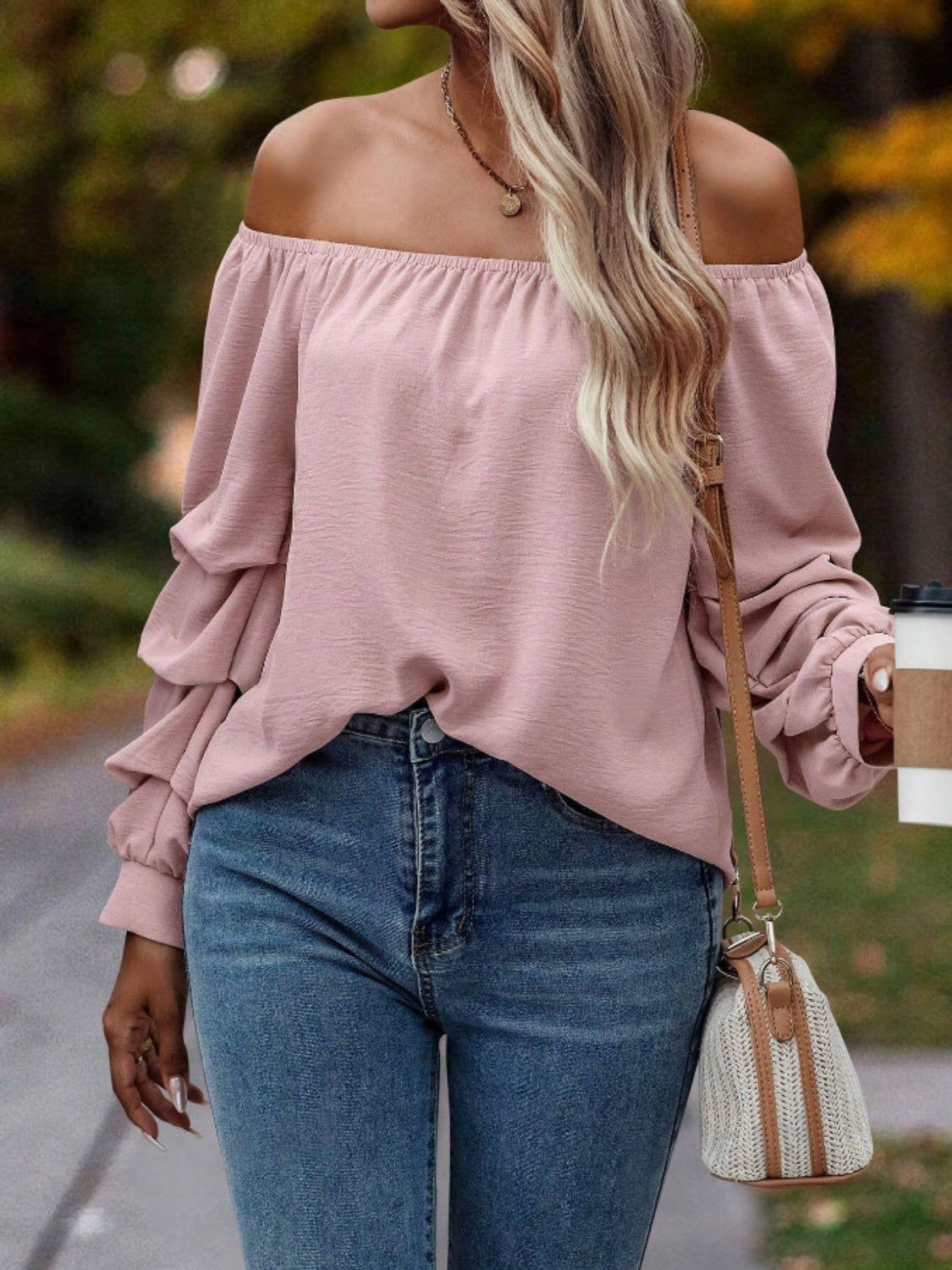 Ruched Off-Shoulder Long Sleeve Blouse - Luxe4Everyday Shirt