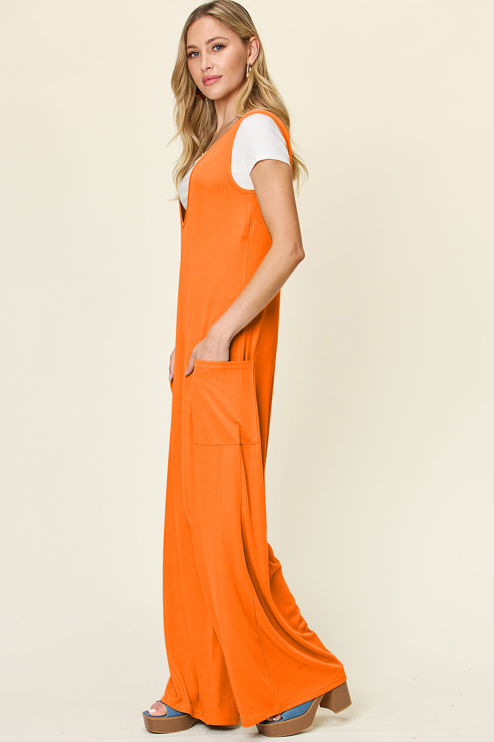 Double Take Full Size Sleeveless Wide Leg Jumpsuit with Pockets - Luxe4Everyday Jumpsuit