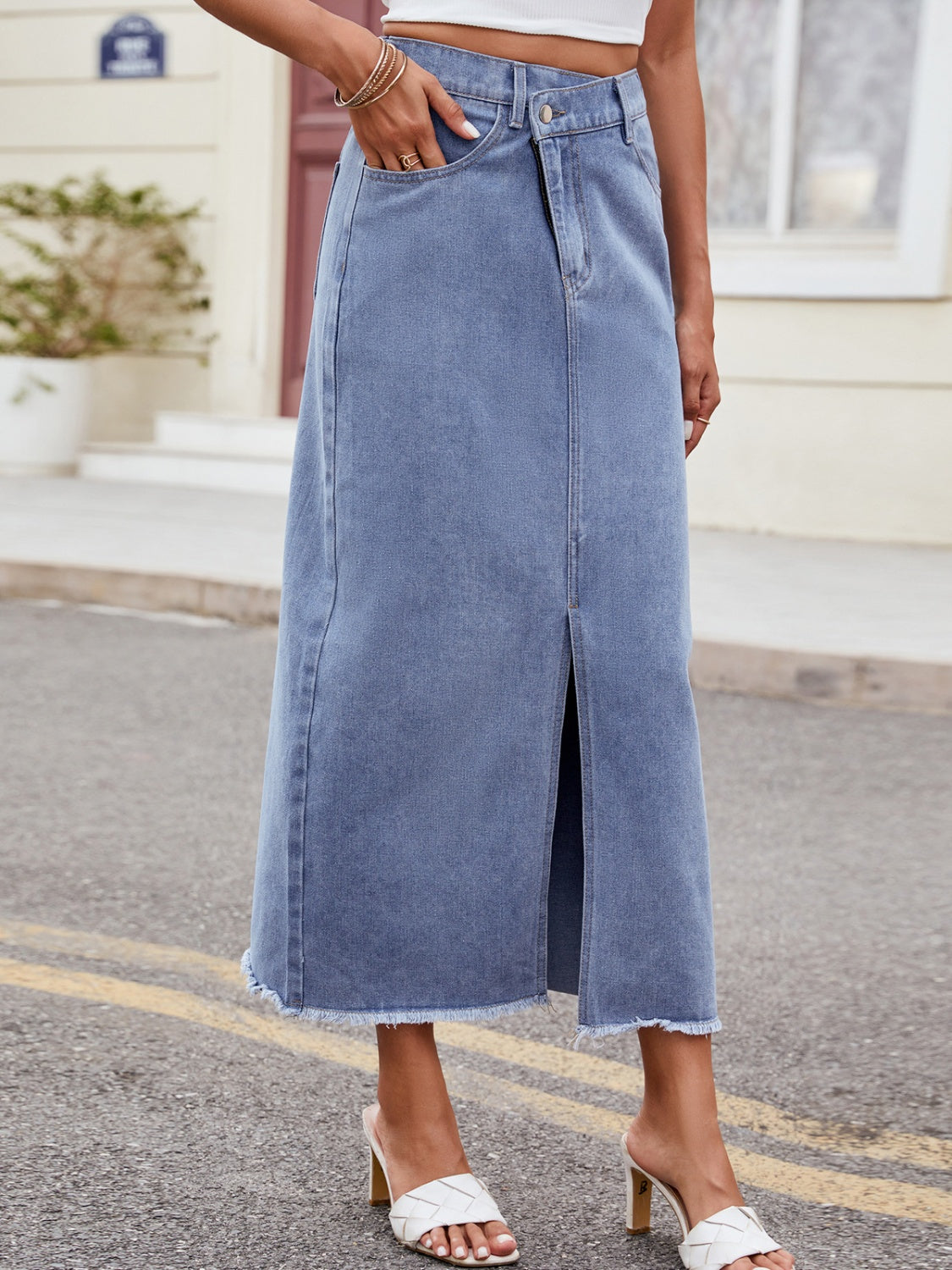 Slit Asymmetrical Waist Denim Skirt - Luxe4Everyday Light / S Skirts