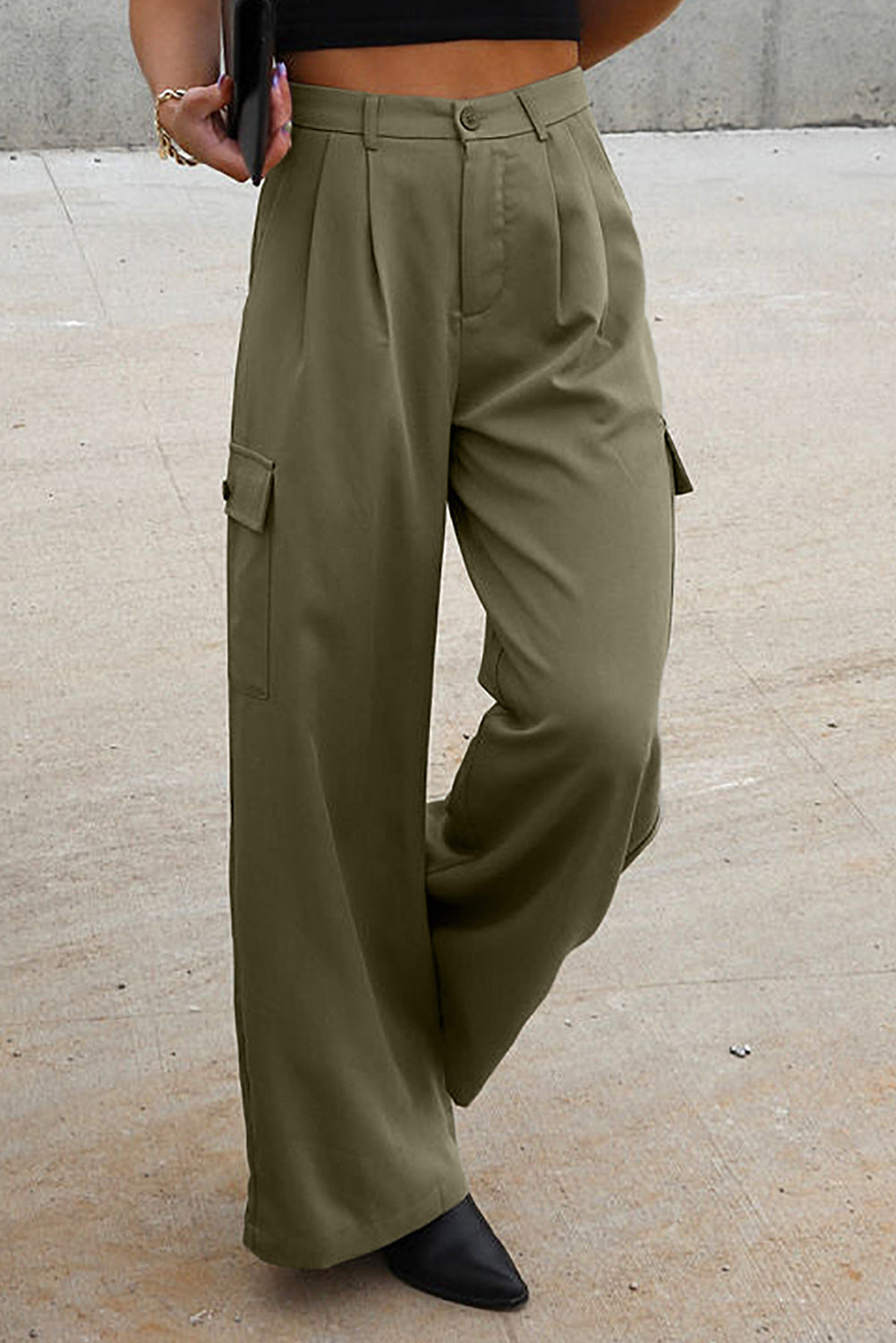 Ruched Wide Leg Pants with Pockets - Luxe4Everyday Pants