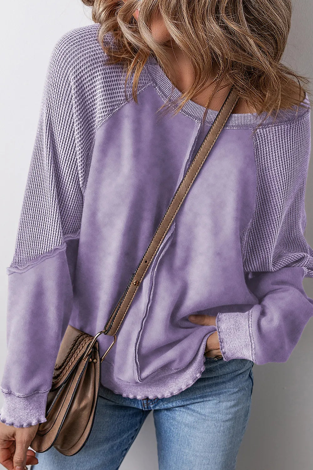 Exposed Seam Long Sleeve Sweatshirt - Luxe4Everyday Lavender / S Sweater