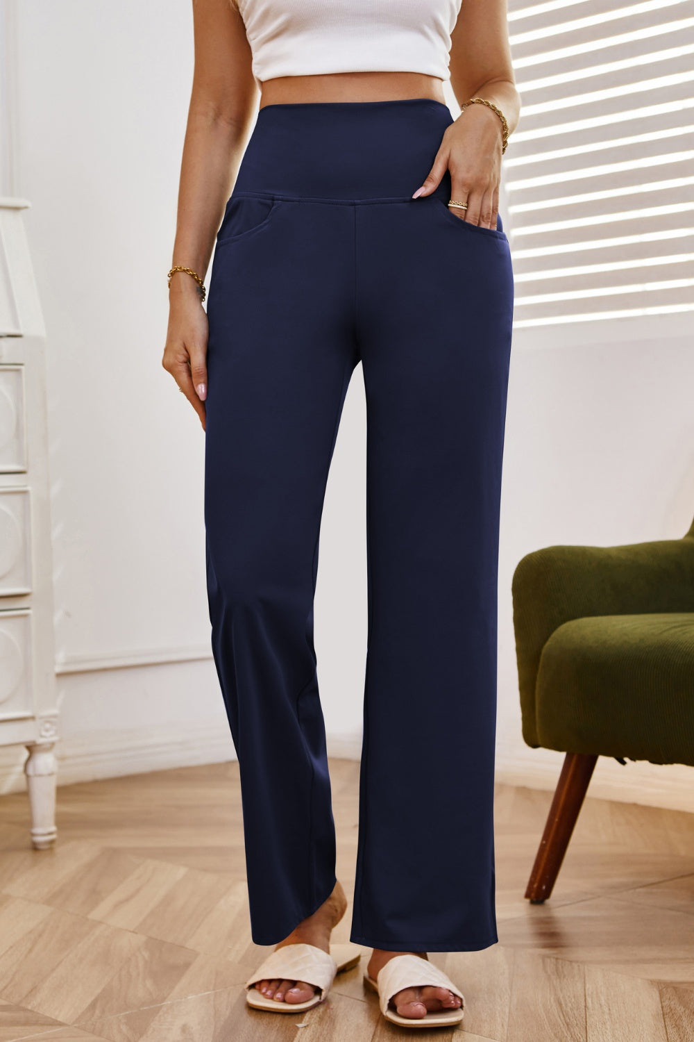 High Waist Wide Leg Pants with Pockets - Luxe4Everyday Pants