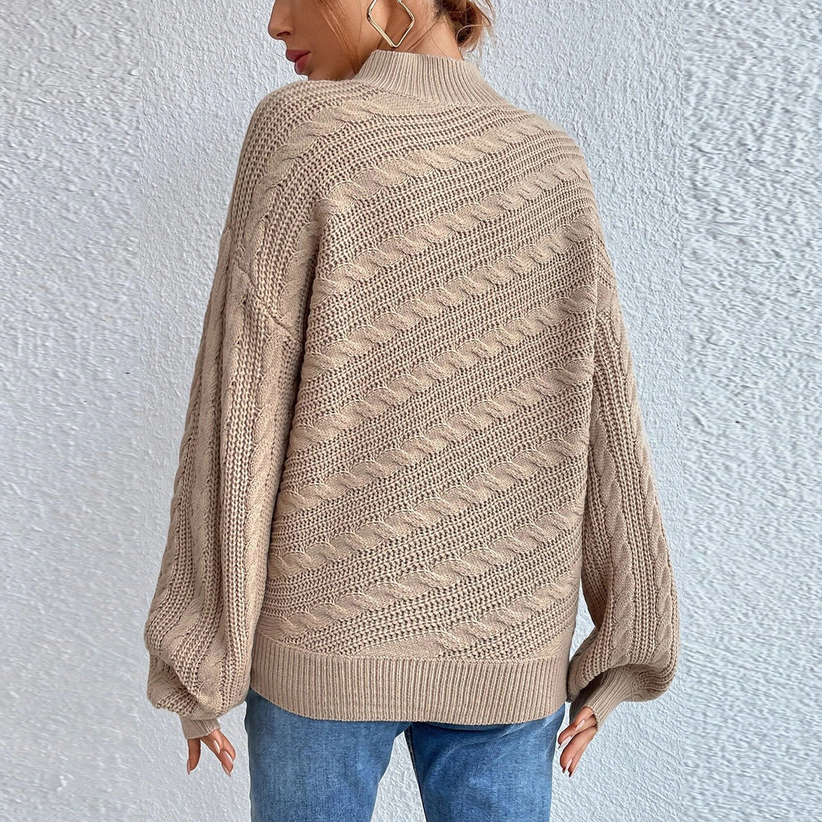 Cable-Knit Mock Neck Long Sleeve Sweater - Luxe4Everyday Sweater