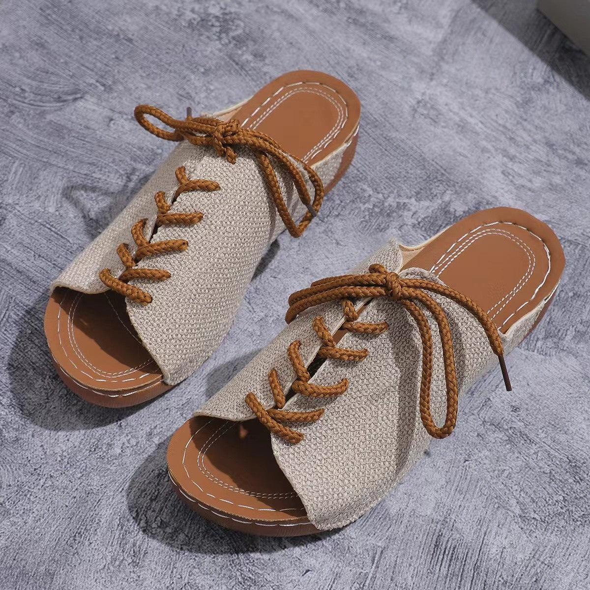 Lace-Up Open Toe Wedge Sandals - Luxe4Everyday Shoes