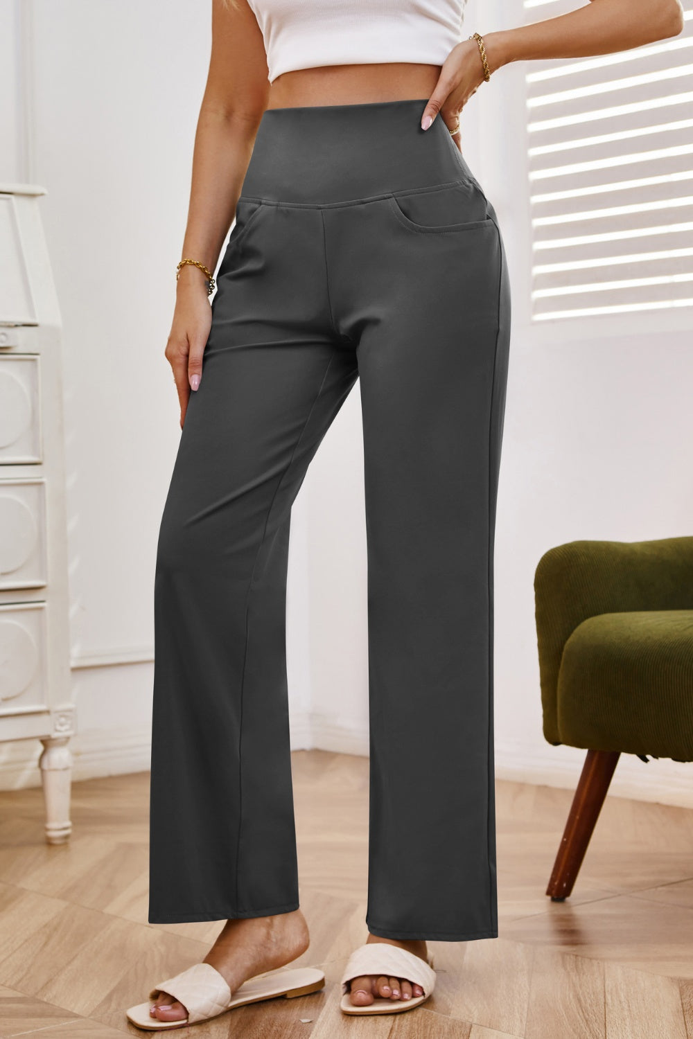 High Waist Wide Leg Pants with Pockets - Luxe4Everyday Pants