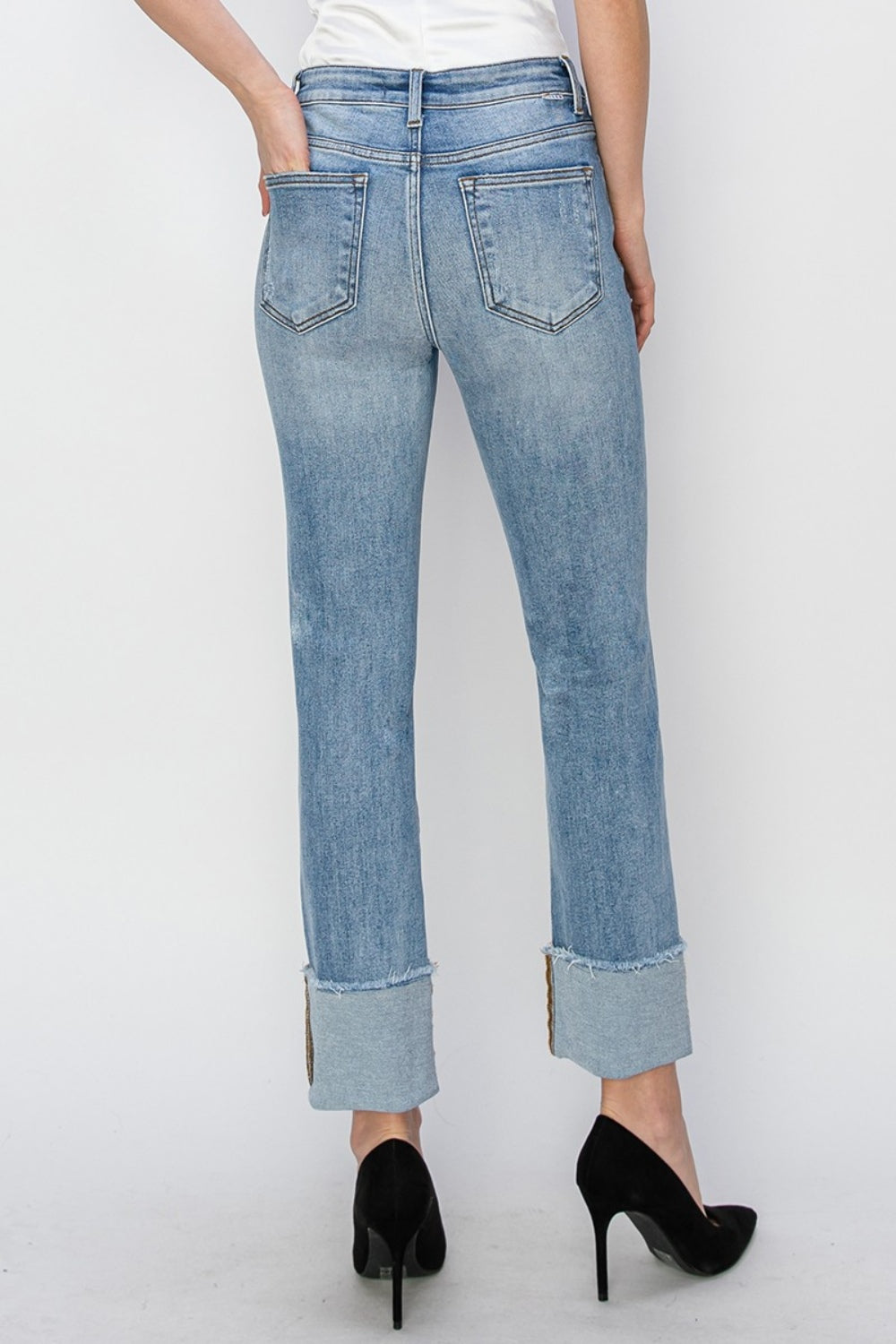 RISEN Full Size High Rise Cuffed Slim Straight Jeans - Luxe4Everyday Jeans