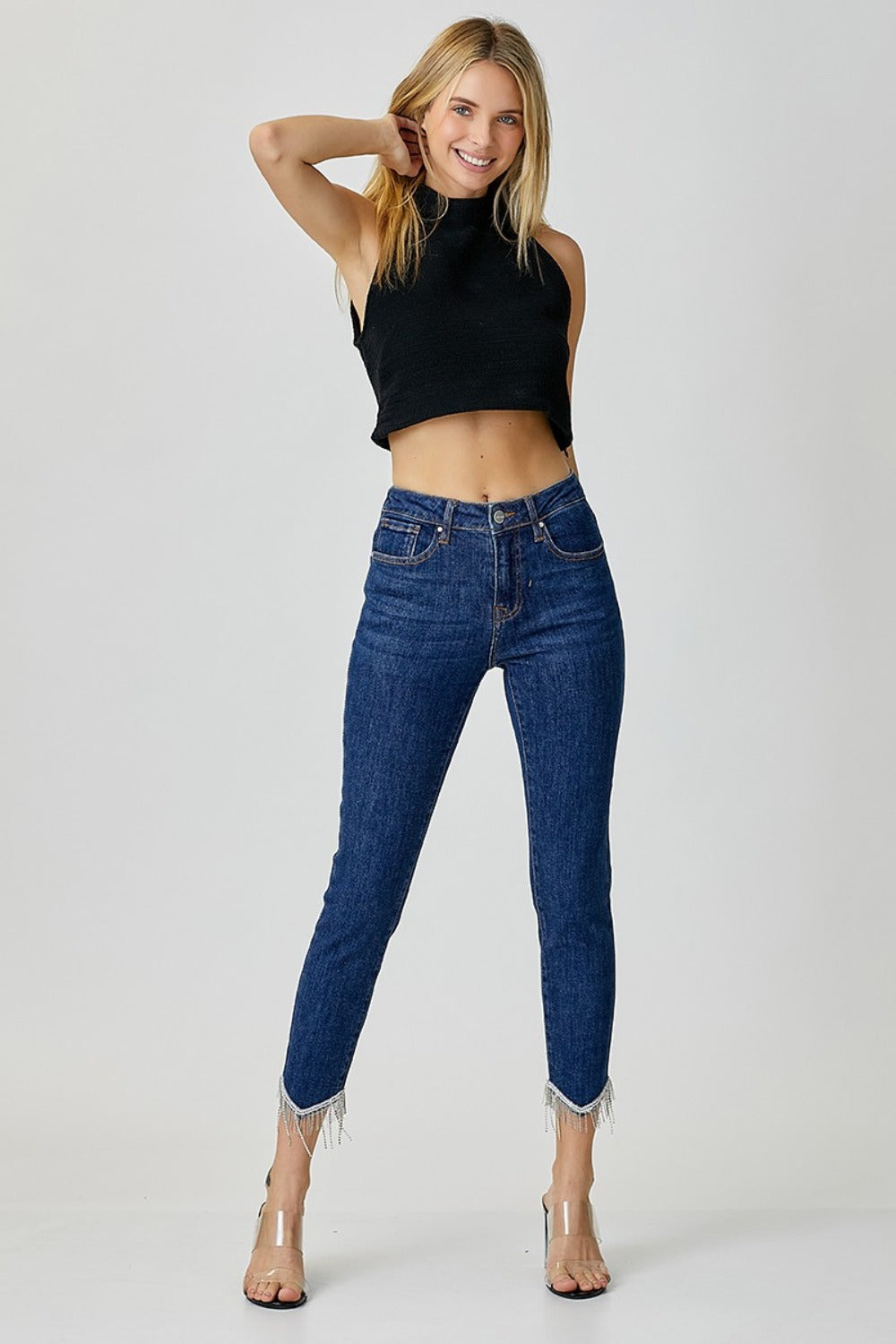 RISEN Full Size Embellished Mid Rise Crop Skinny Jeans - Luxe4Everyday Jeans