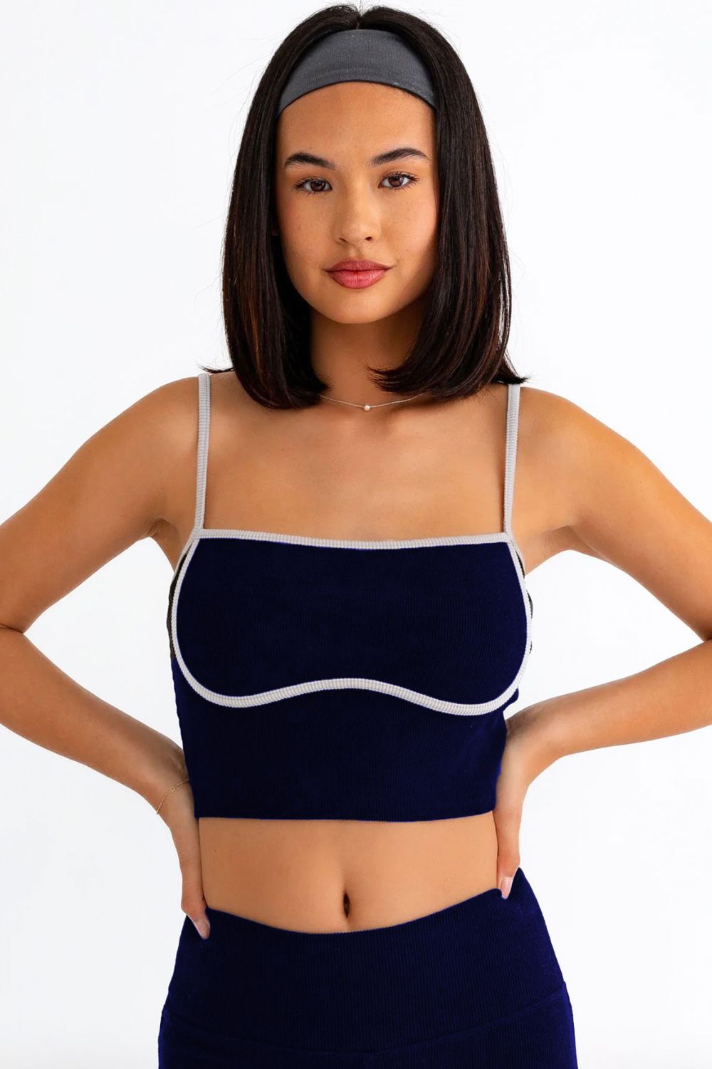 Le Lis Ribbed Crop Cami and High Waist Brushed Leggings Set - Luxe4Everyday Navy Cream / XS Active Wear