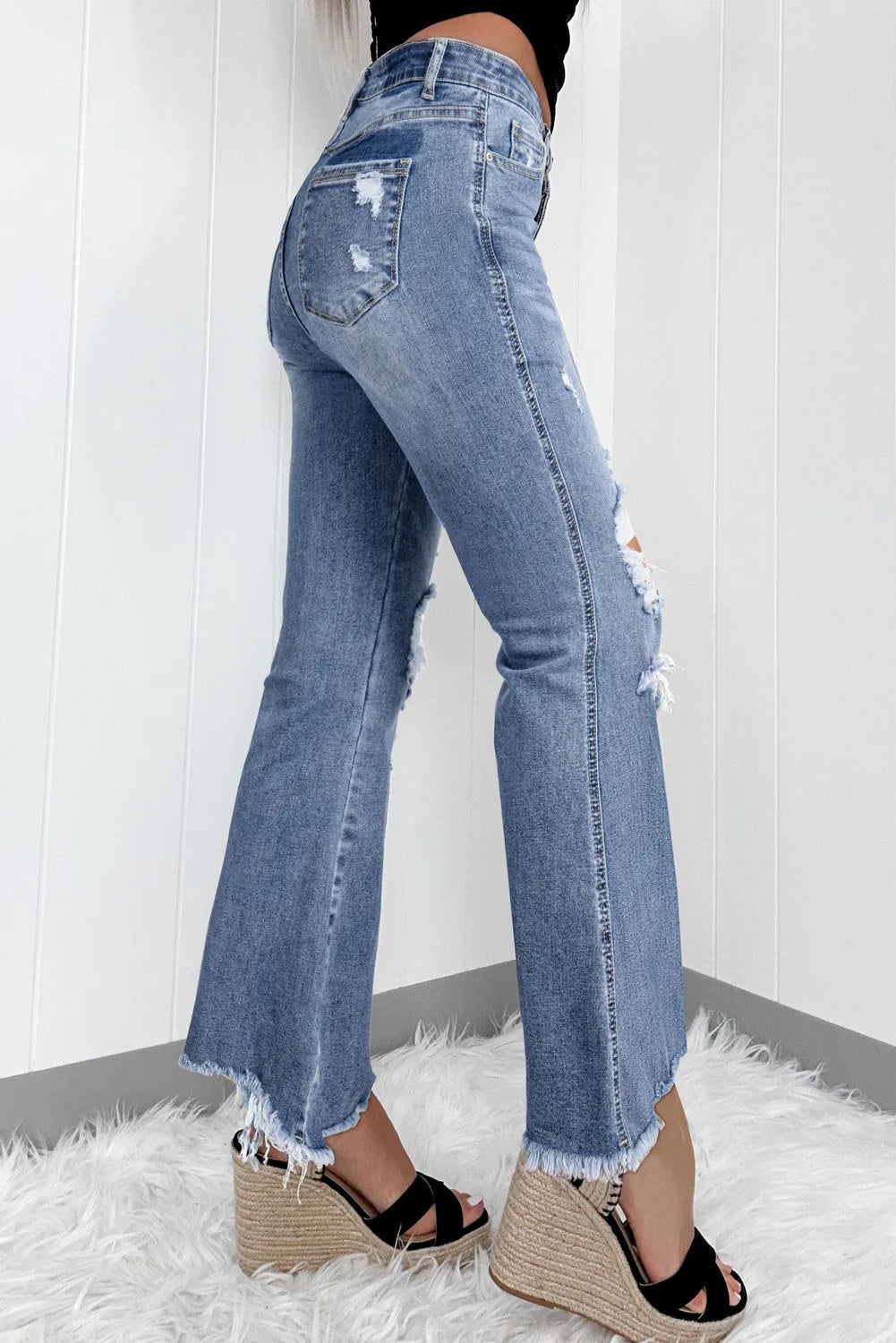 Distressed Raw Hem Bootcut Jeans - Luxe4Everyday Medium / 4 Jeans