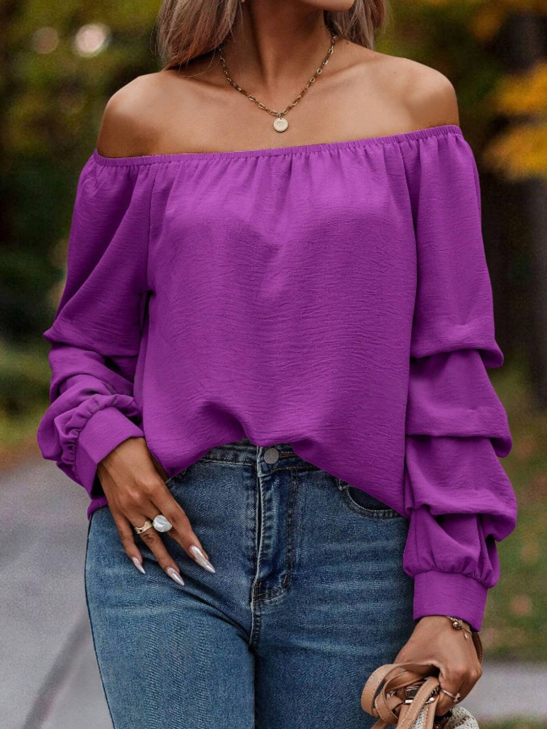 Ruched Off-Shoulder Long Sleeve Blouse - Luxe4Everyday Shirt