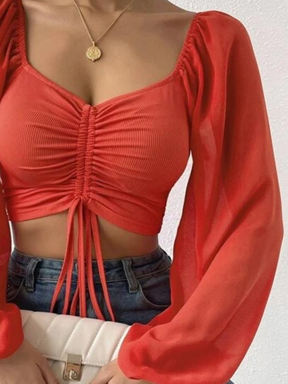 Drawstring Sweetheart Neck Cropped Top - Luxe4Everyday Shirt