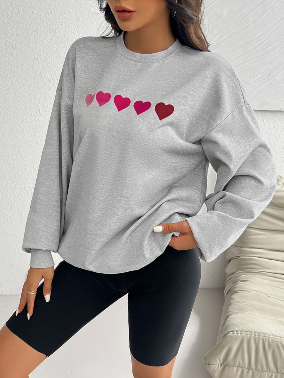 Devine Heart Dropped Shoulder Long Sleeve Sweatshirt - Luxe4Everyday Light Gray / S Sweatshirt