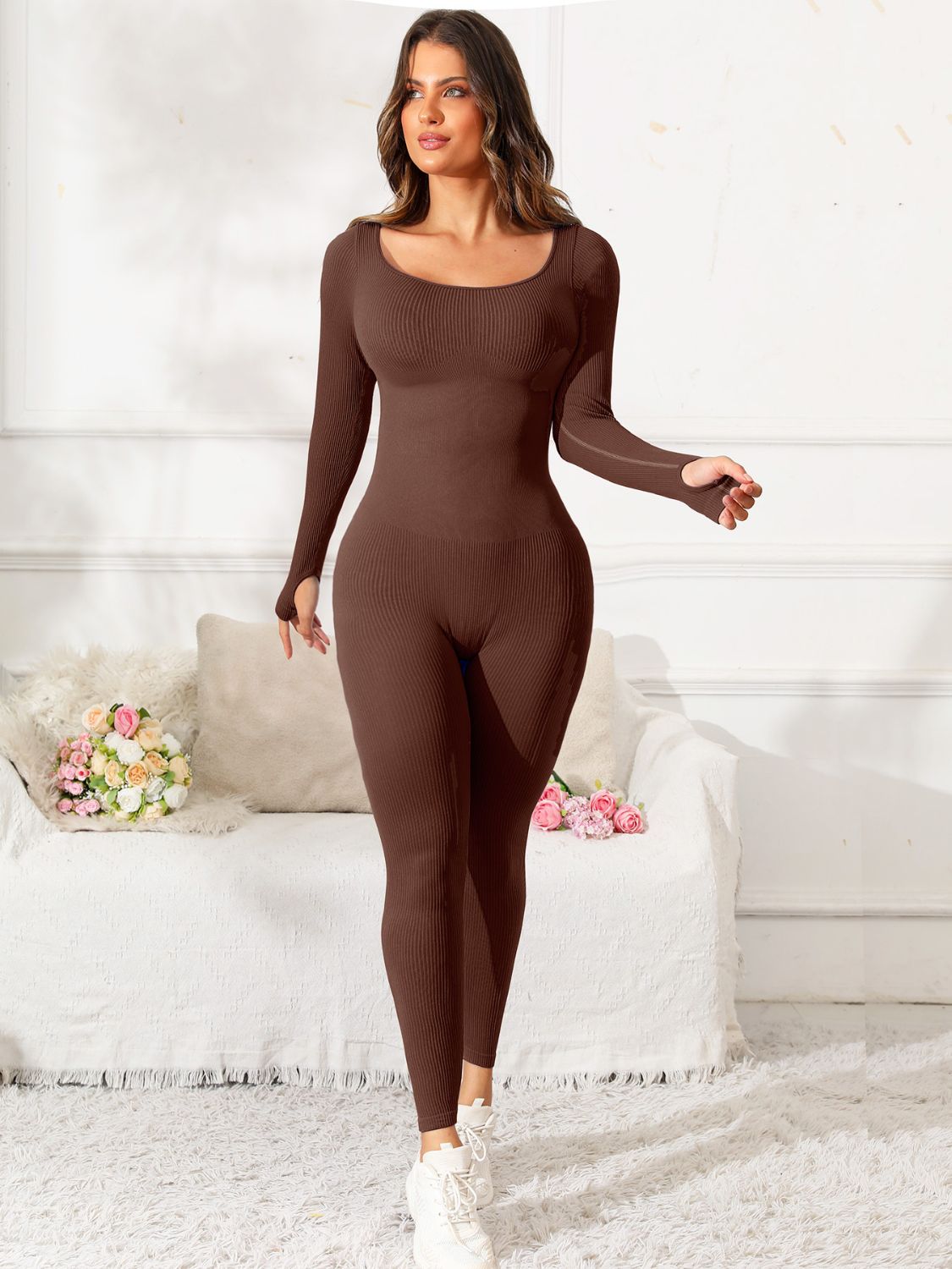 Scoop Neck Long Sleeve Active Jumpsuit - Luxe4Everyday Activewear