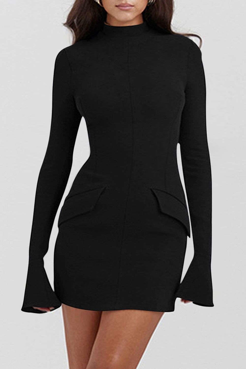 Mock Neck Long Sleeve Mini Dress - Luxe4Everyday dress