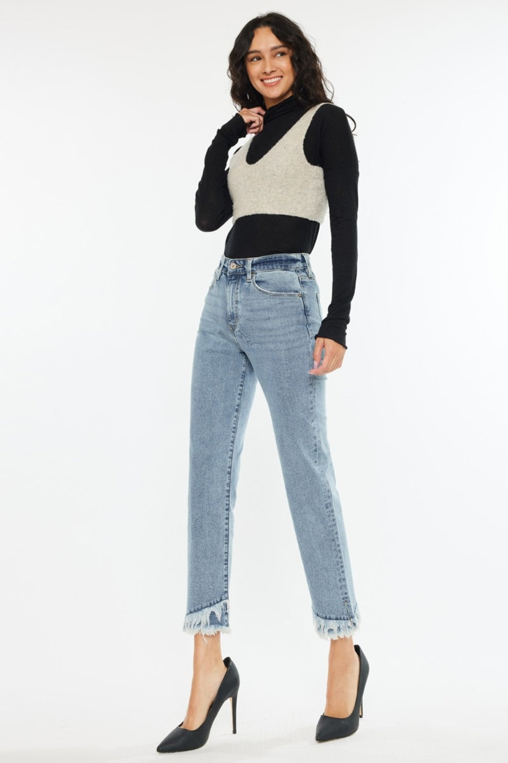 Kancan Raw Hem High Rise Straight Jeans - Luxe4Everyday Jeans