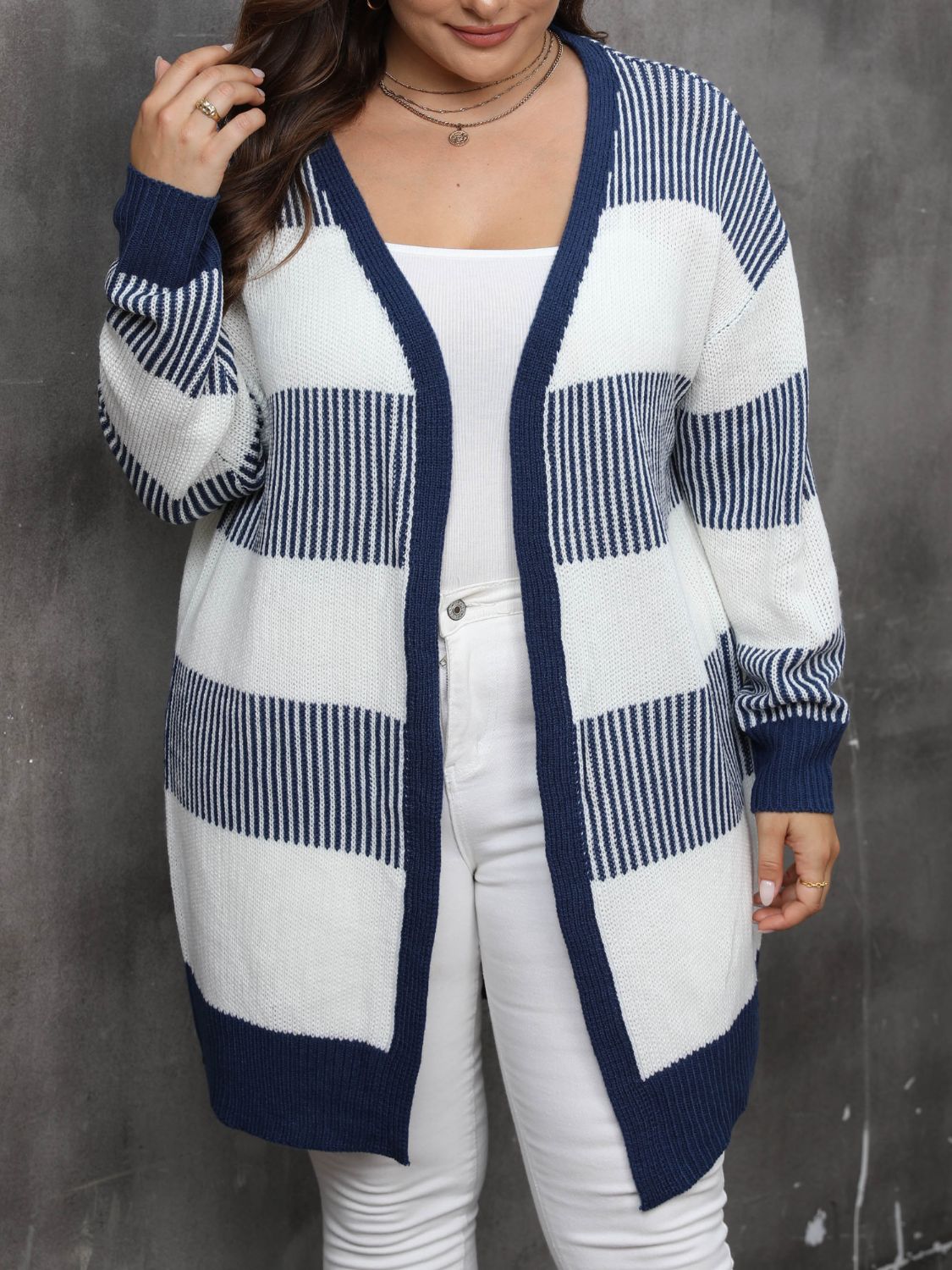 Plus Size Open Front Long Sleeve Cardigan - Luxe4Everyday Dark Navy / 0XL Cardigan