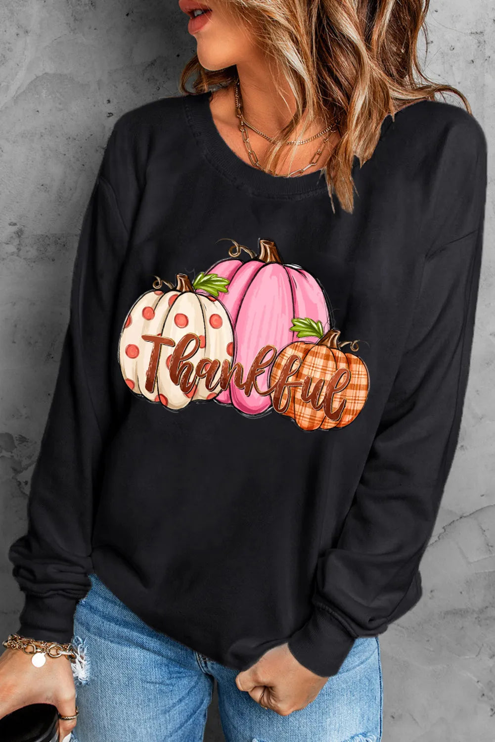 Pumpkin Graphic Round Neck Dropped Shoulder Sweatshirt - Luxe4Everyday Black / S Sweater