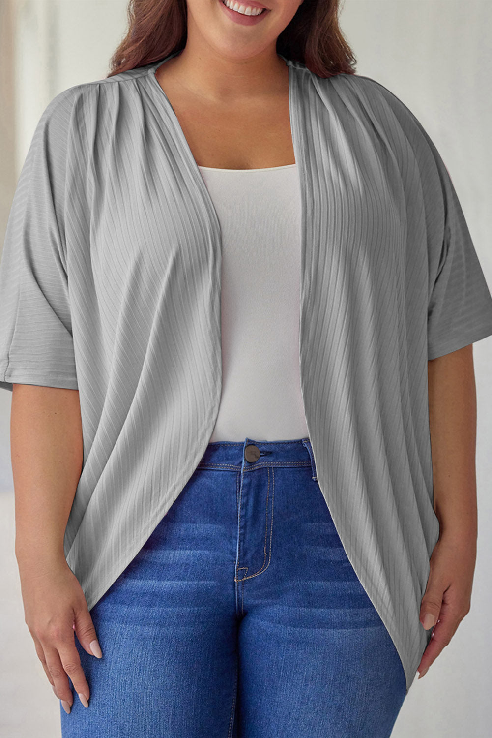 Plus Size Ribbed Cocoon Cover Up - Luxe4Everyday Light Gray / 1XL Cardigan