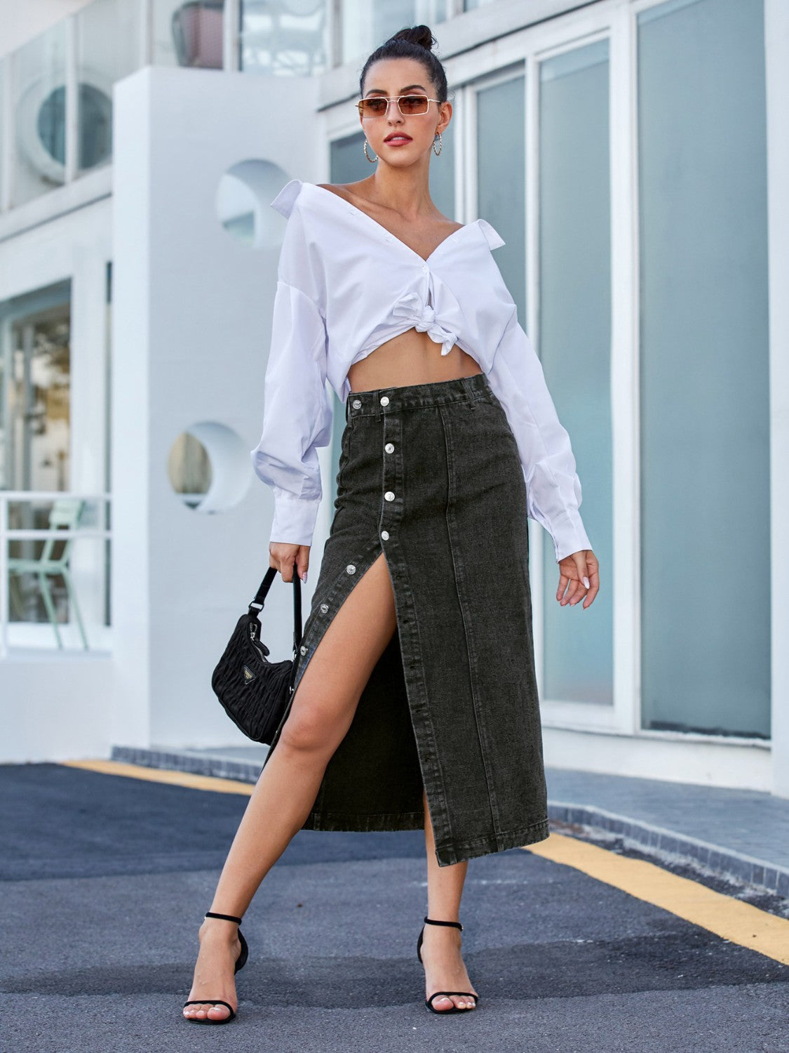 Button Down Denim Skirt - Luxe4Everyday Skirts