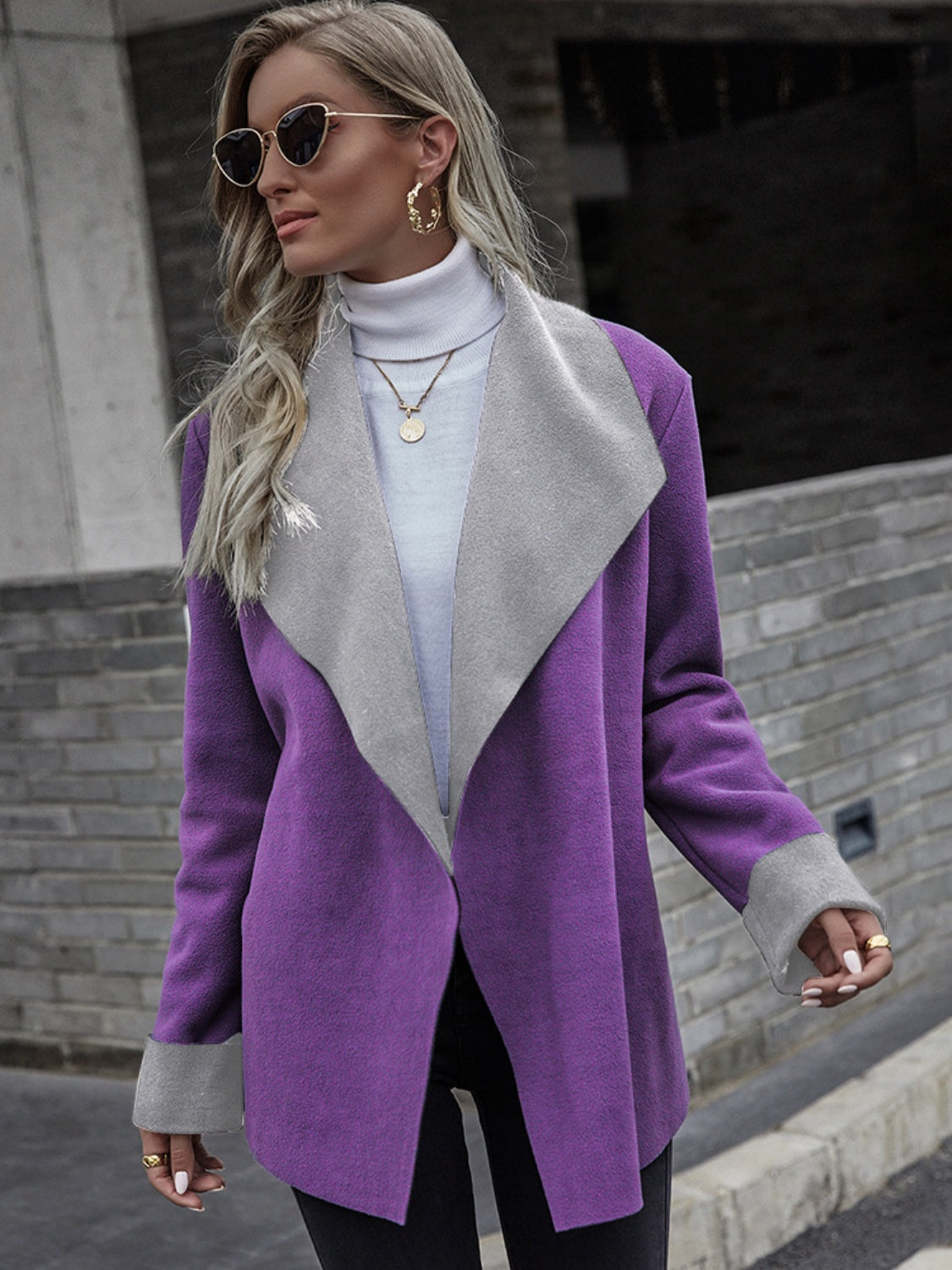 Open Front Long Sleeve Jacket - Luxe4Everyday Purple / S Coat