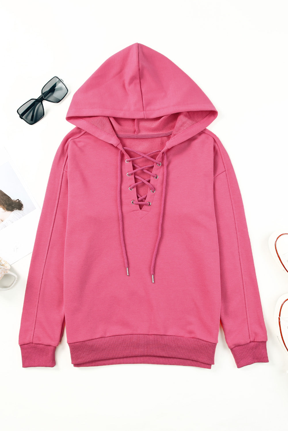 Lace-Up Dropped Shoulder Hoodie - Luxe4Everyday Hoodie