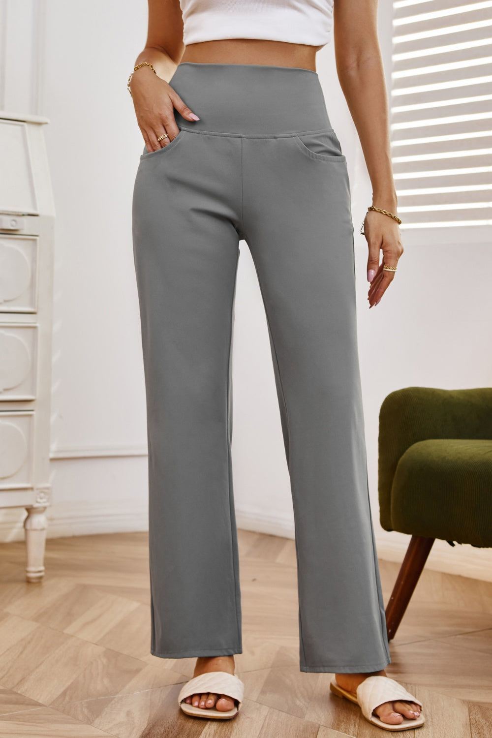 High Waist Wide Leg Pants with Pockets - Luxe4Everyday Gray / XS Pants