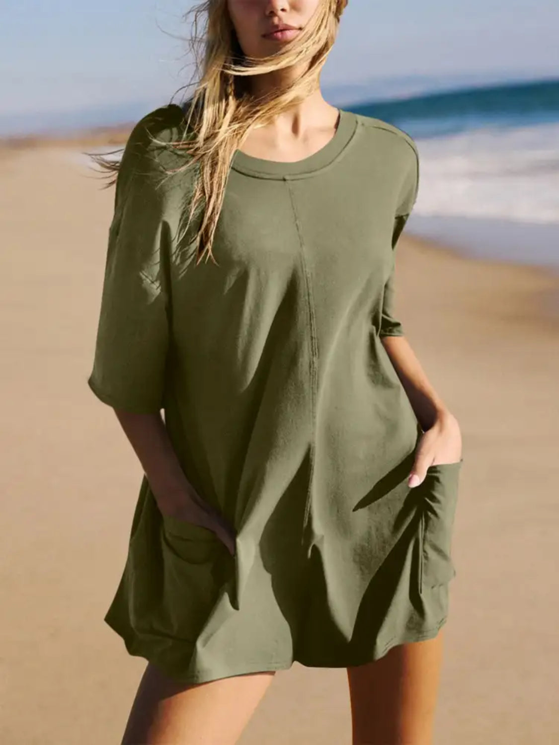 Lovelet Backless Round Neck Half Sleeve Romper - Luxe4Everyday Matcha Green / S Rompers