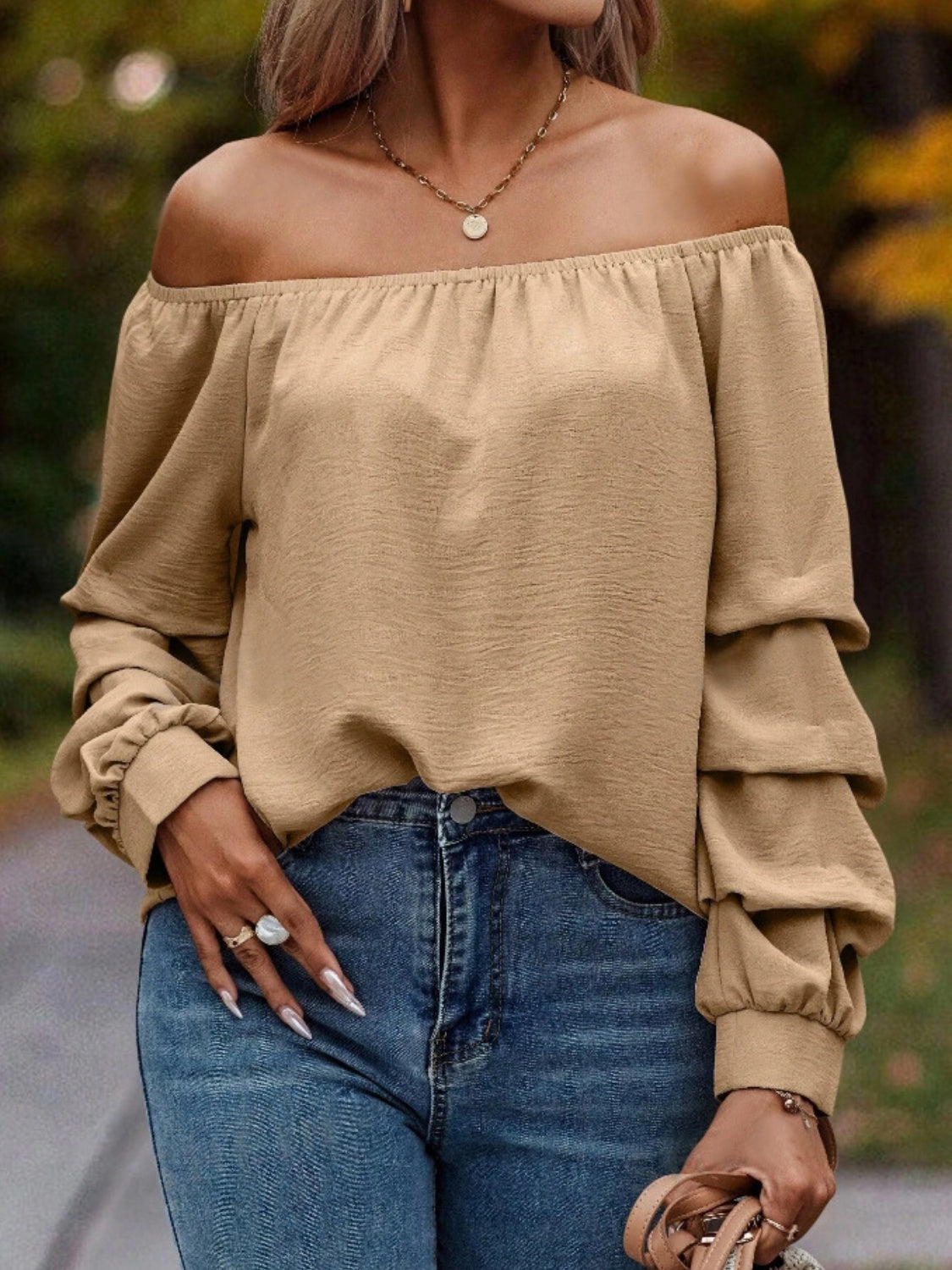 Ruched Off-Shoulder Long Sleeve Blouse - Luxe4Everyday Shirt