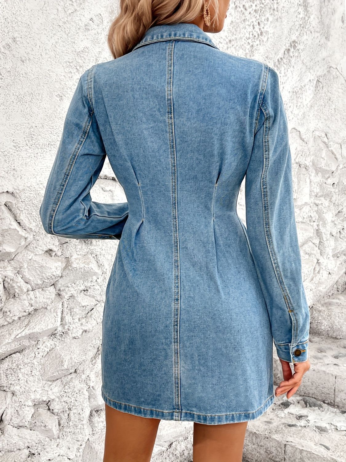 Pocketed Button Up Long Sleeve Denim Dress - Luxe4Everyday Dress