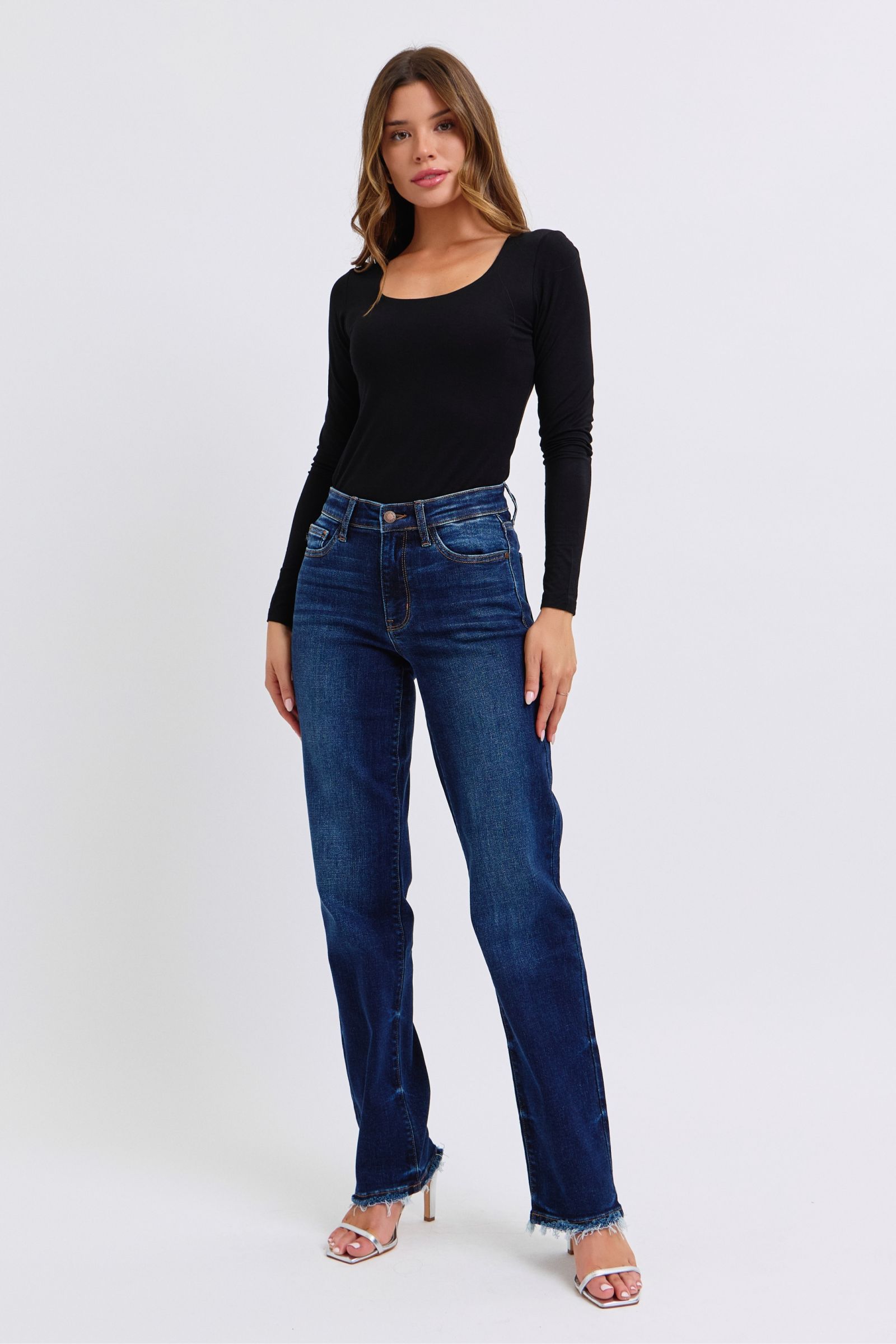 Judy Blue Full Size Raw Hem Straight Leg Jeans - Luxe4Everyday Dark / 0(24) Jeans