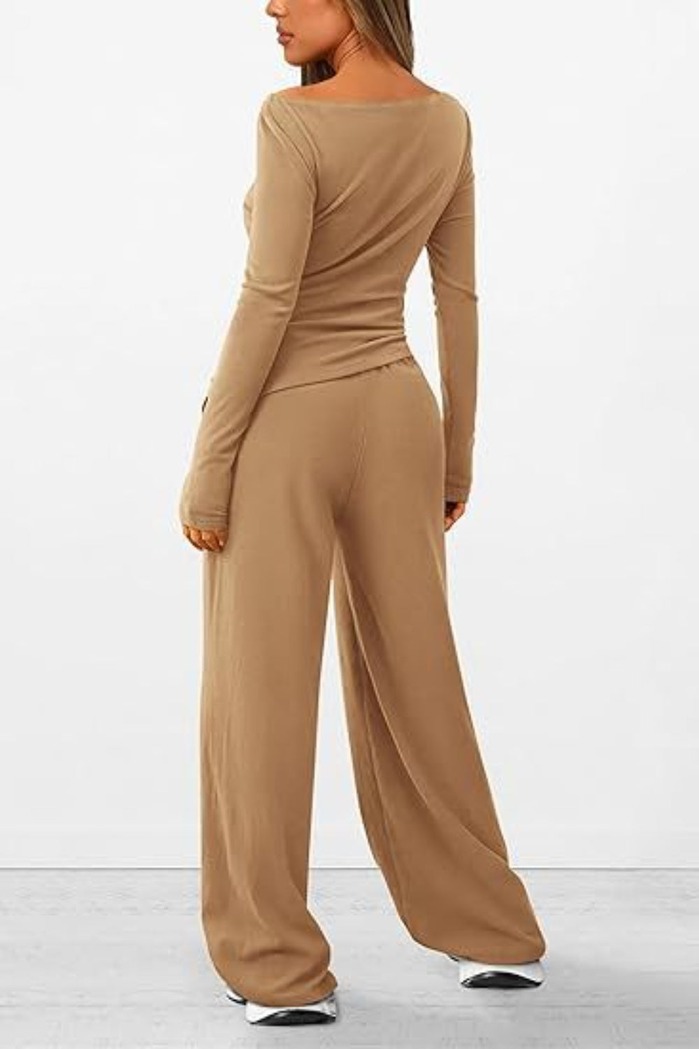 Round Neck Long Sleeve Top and Pants Set - Luxe4Everyday two-piece set