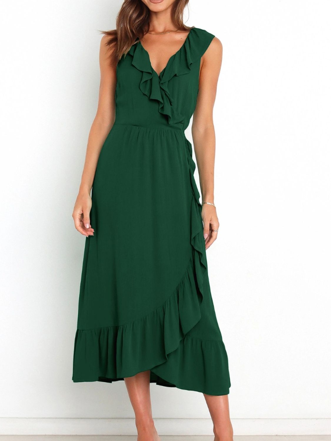 Ruffled Surplice Sleeveless Midi Dress - Luxe4Everyday Dress