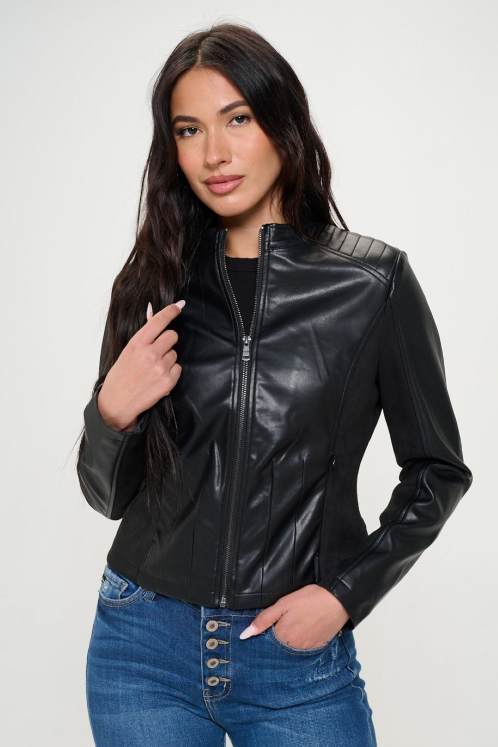 Coalition LA Zip Up Vegan Moto Jacket - Luxe4Everyday Black / S Jacket