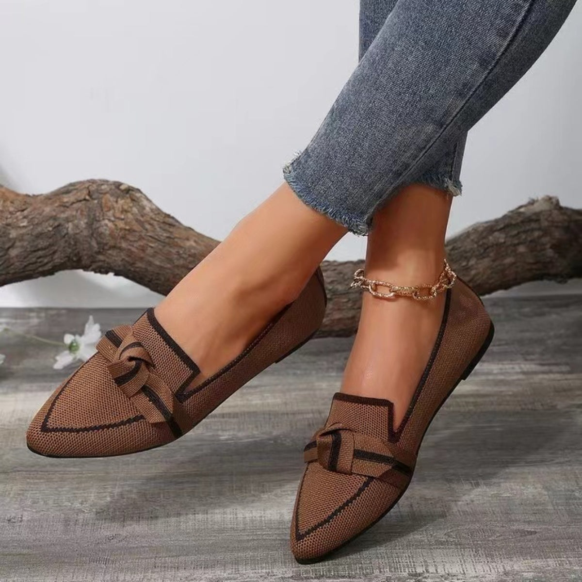 Bow Contrast Trim Point Toe Loafers - Luxe4Everyday Shoes