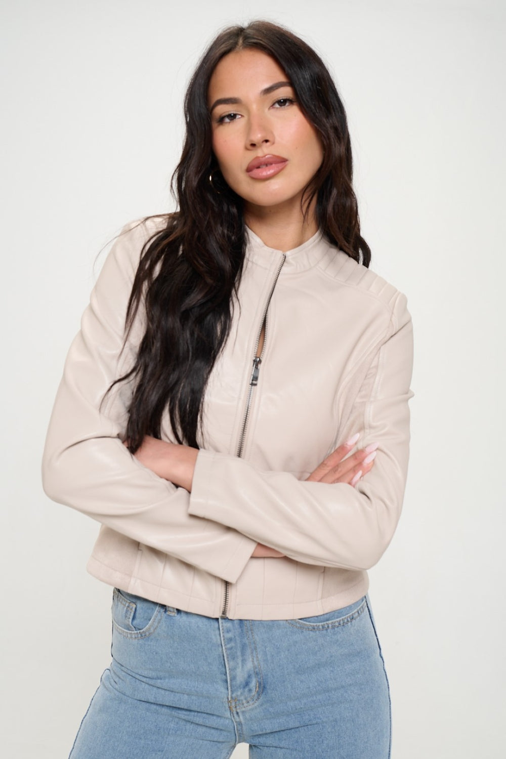 Coalition LA Zip Up Vegan Moto Jacket - Luxe4Everyday Cream / S Jacket