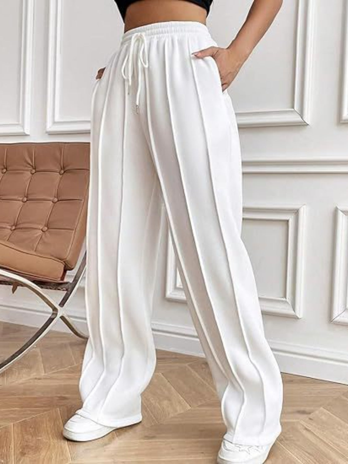 Drawstring Wide Leg Pants with Pockets - Luxe4Everyday Pants