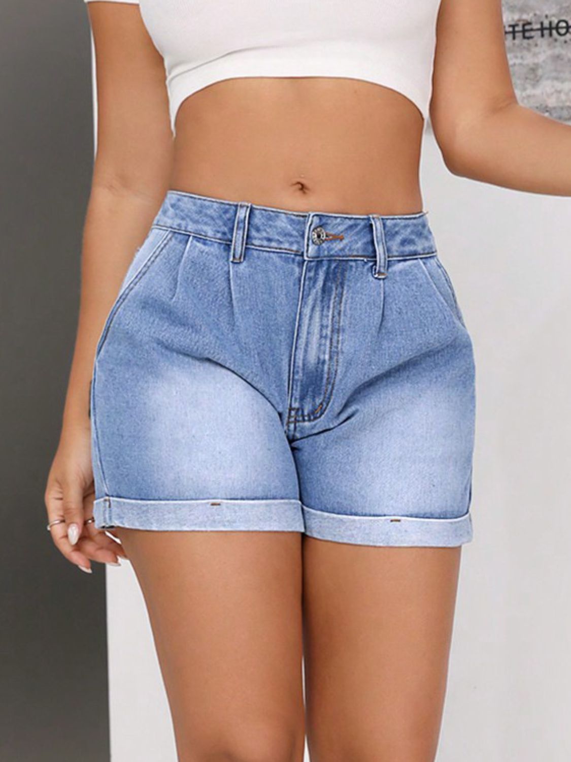 Rolled Hem Mid-Rise Waist Denim Shorts - Luxe4Everyday Shorts