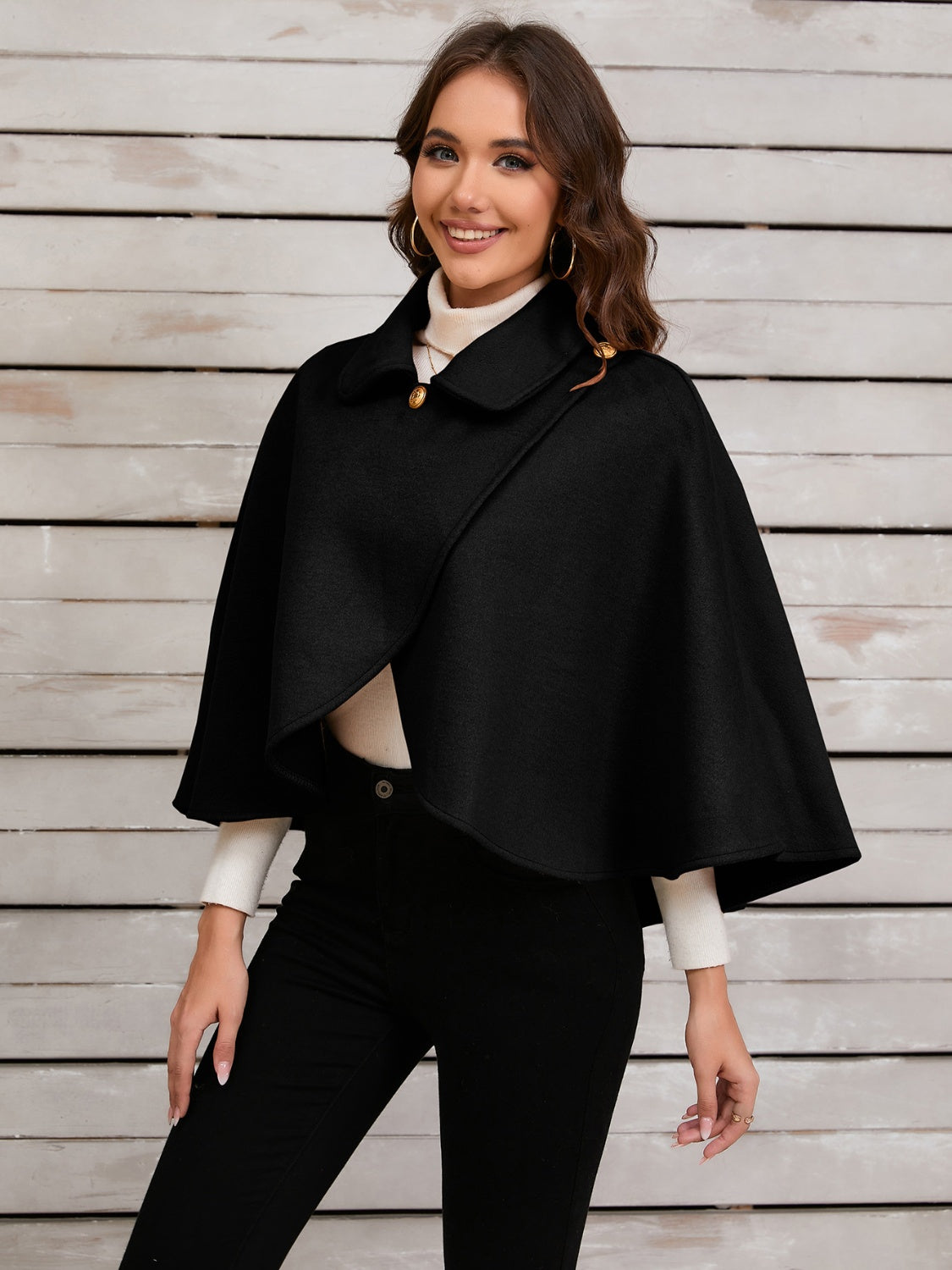 Collared Neck Cropped Cape - Luxe4Everyday Black / One Size Cape