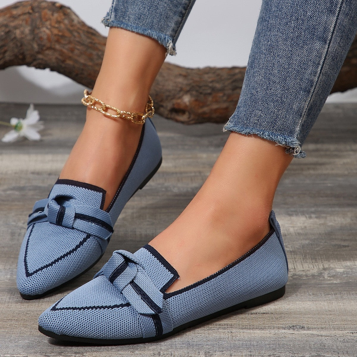 Bow Contrast Trim Point Toe Loafers - Luxe4Everyday Shoes